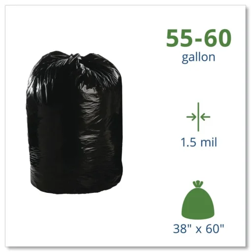 Stout by Envision 38 in. x 60 in. 1.5 mil. 60 Gallon Total Recycled Content Plastic Trash Bags - Brown/ Black (100/Carton)
