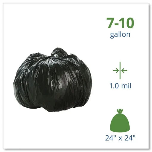 Stout by Envision 24 in. x 24 in. 1 mil. 10 Gallon Total Recycled Content Plastic Trash Bags - Brown/ Black (250/Carton)