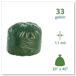Stout by Envision Controlled Life-Cycle 33 in. x 40 in. 1.1 mil. 33 Gallon Plastic Trash Bags - Green (40/Box)