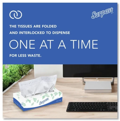 Surpass 21340 2-Ply Flat Box Facial Tissue for Business - White (100 Sheets/Box, 30 Boxes/Carton)