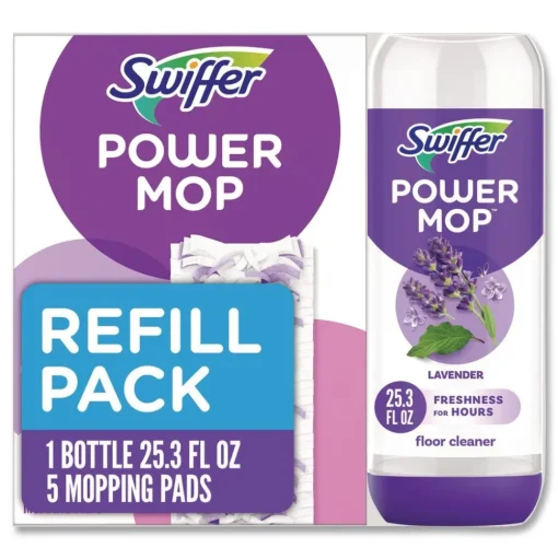 Swiffer 25.3 oz PowerMop Cleaning Solution and Pads Refill Pack - Lavender (4/Carton)