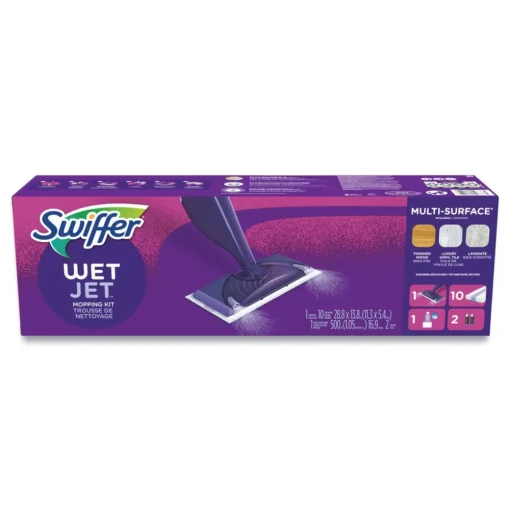 Swiffer WetJet 11.3 in. x 5.4 in. Head Mop Starter Kit with 10 Pads and 1 Cleaner - Silver Handle (1/Carton)