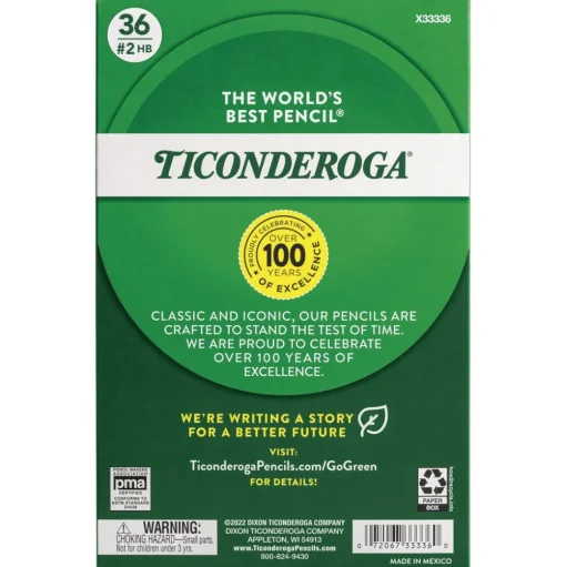 Ticonderoga 3.6 mm HB (#2) My First Woodcase Pencil with Eraser - Black Lead, Yellow Barrel (36/Pack)