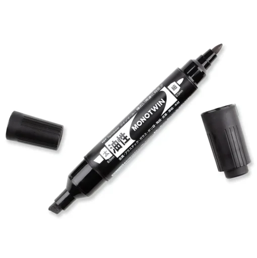 Tombow Mono Twin Fine/Broad Tips Bold Permanent Marker - Black (10/Box)