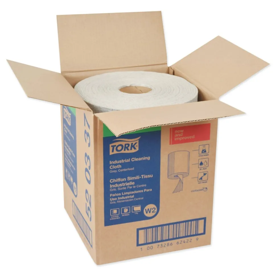 Tork 520337 12.6 in. x 10 in. 1-Ply Industrial Cleaning Cloths - Gray (500 Wipes/Roll, 1 Roll/Carton)