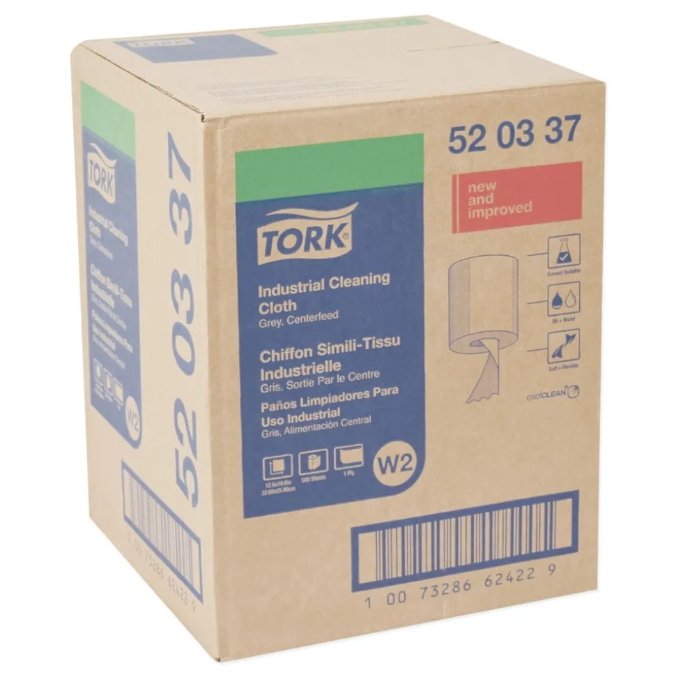 Tork 520337 12.6 in. x 10 in. 1-Ply Industrial Cleaning Cloths - Gray (500 Wipes/Roll, 1 Roll/Carton)