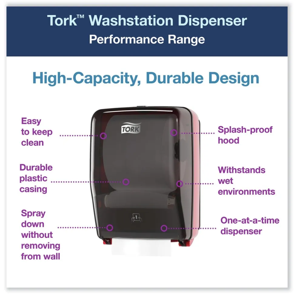 Tork 651228 12.56 in. x 10.57 in. x 18.09 in. Washstation Dispenser Red/Smoke (1/Carton)