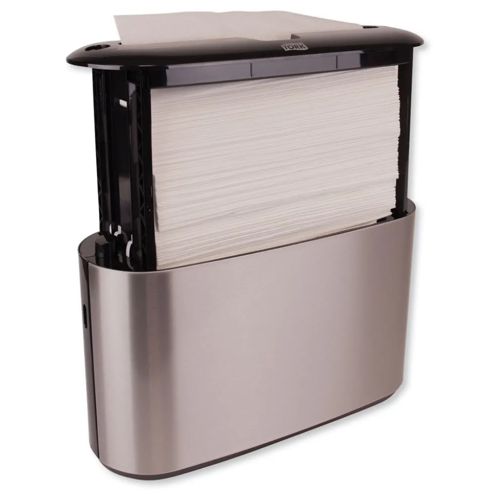 Tork 302030 12.68 in. x 4.56 in. x 7.92 in. Xpress Countertop Towel Dispenser - Stainless Steel/Black