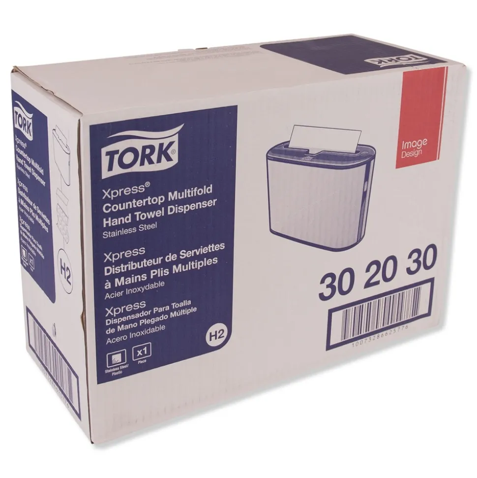 Tork 302030 12.68 in. x 4.56 in. x 7.92 in. Xpress Countertop Towel Dispenser - Stainless Steel/Black