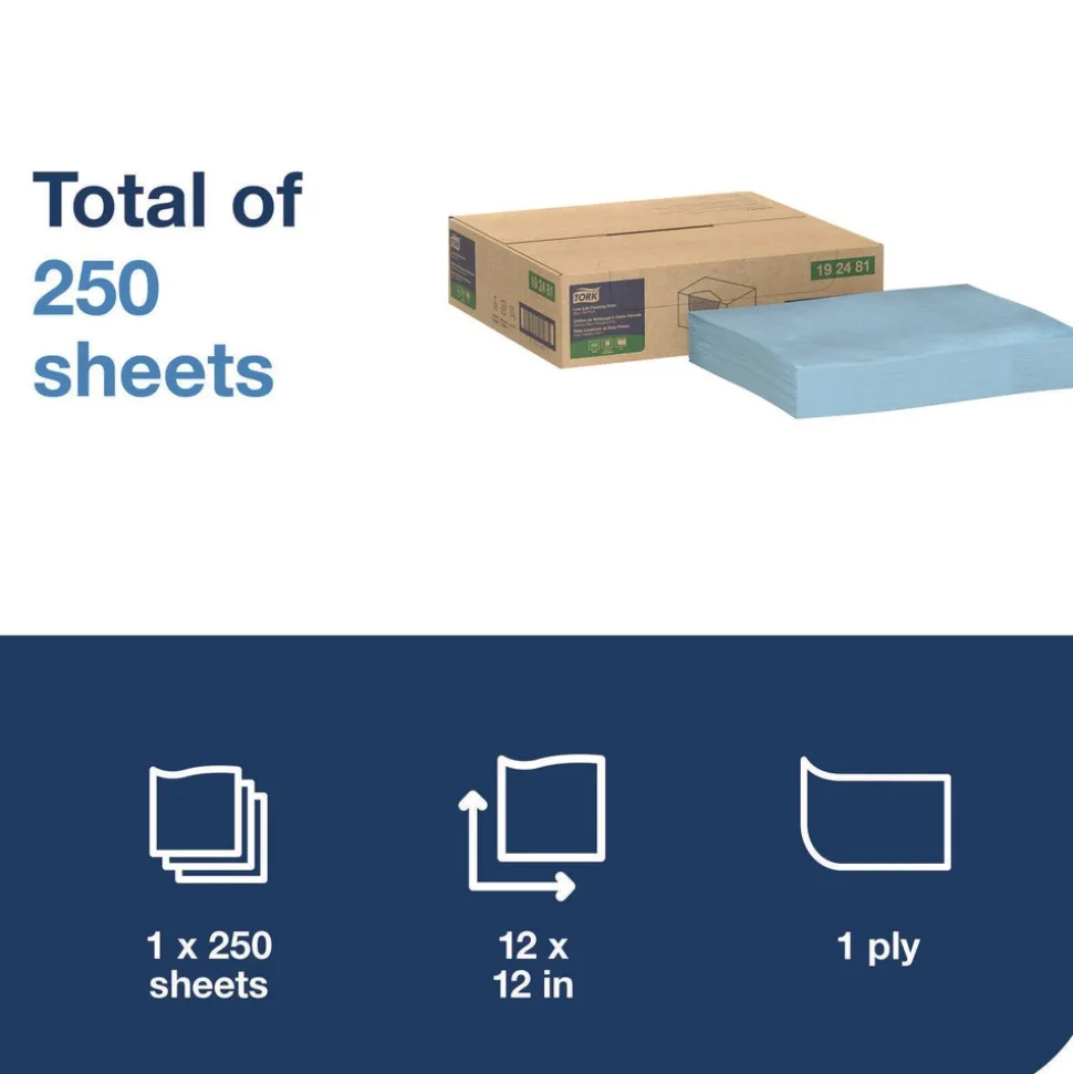 Tork 12 in. x 12 in. 1-Ply Low-Lint Cleaning Cloth - Blue (250/Carton)