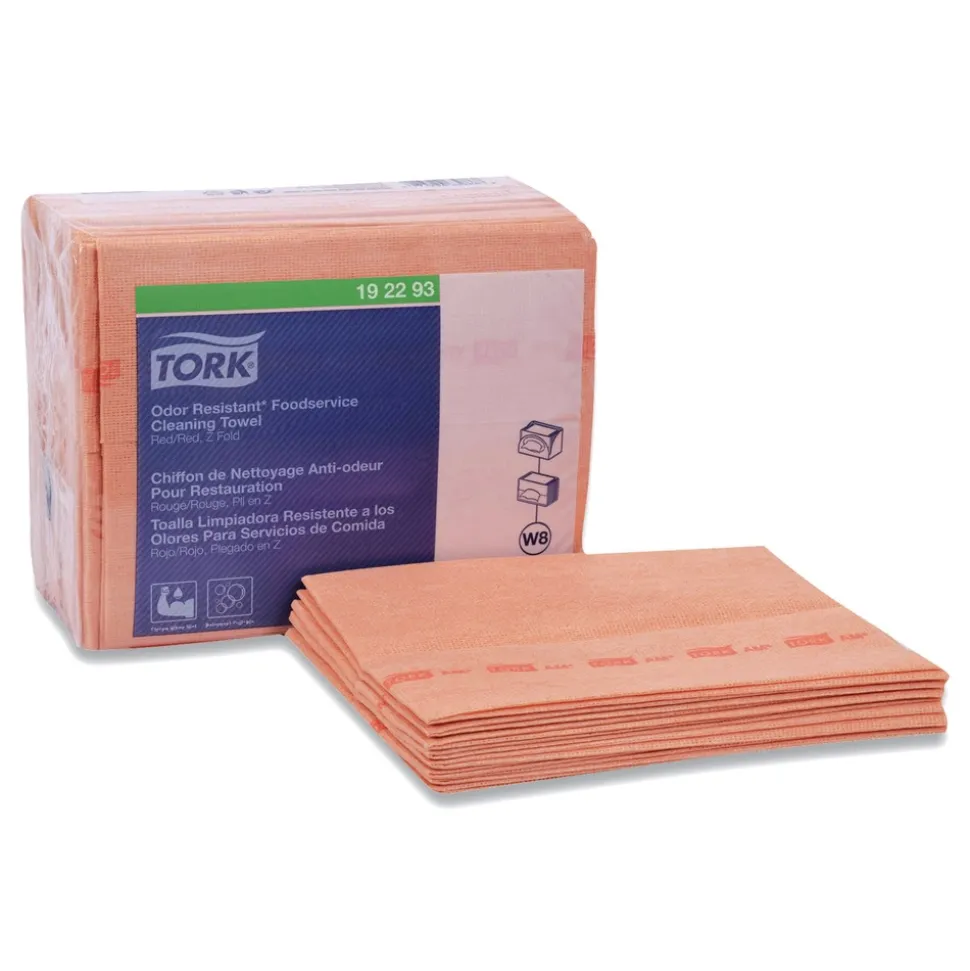 Tork 11.75 in. x 14.75 in. 1-Ply Small Pack Foodservice Cloth - Unscented/Red/Red Stripe (4/Carton)