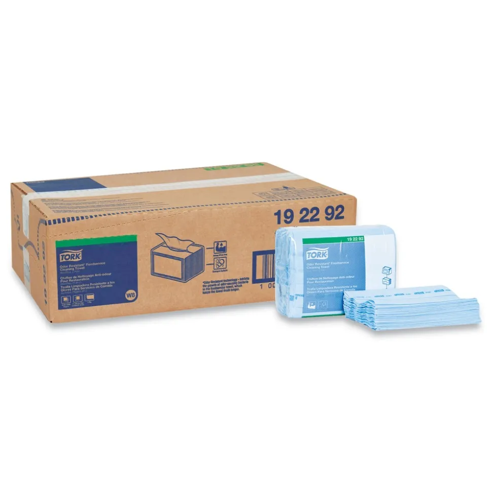 Tork 11.75 in. x 14.75 in. 1-Ply Small Pack Foodservice Cloth - Unscented/Blue/Blue Stripe (4/Carton)