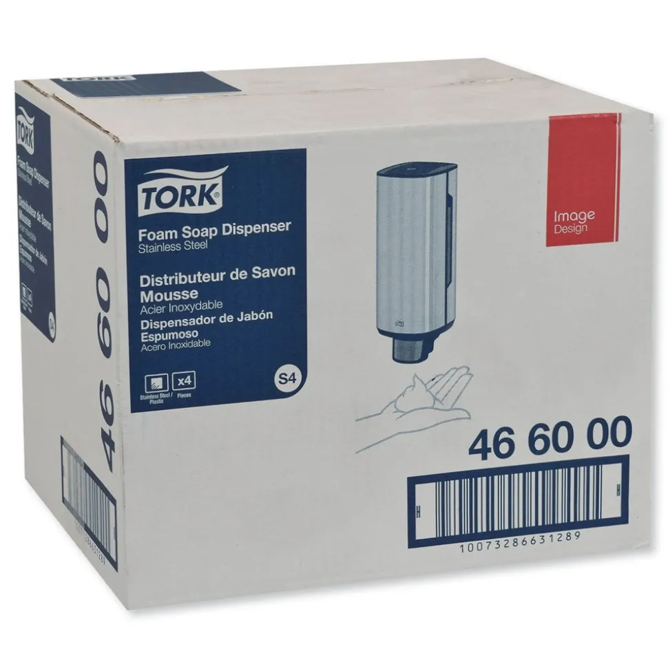 Tork 4.25 in. x 4.25 in. x 11.38 in. 1 Liter Bottle 33 oz. Bottle Foam Skincare Manual Dispenser - Stainless Steel