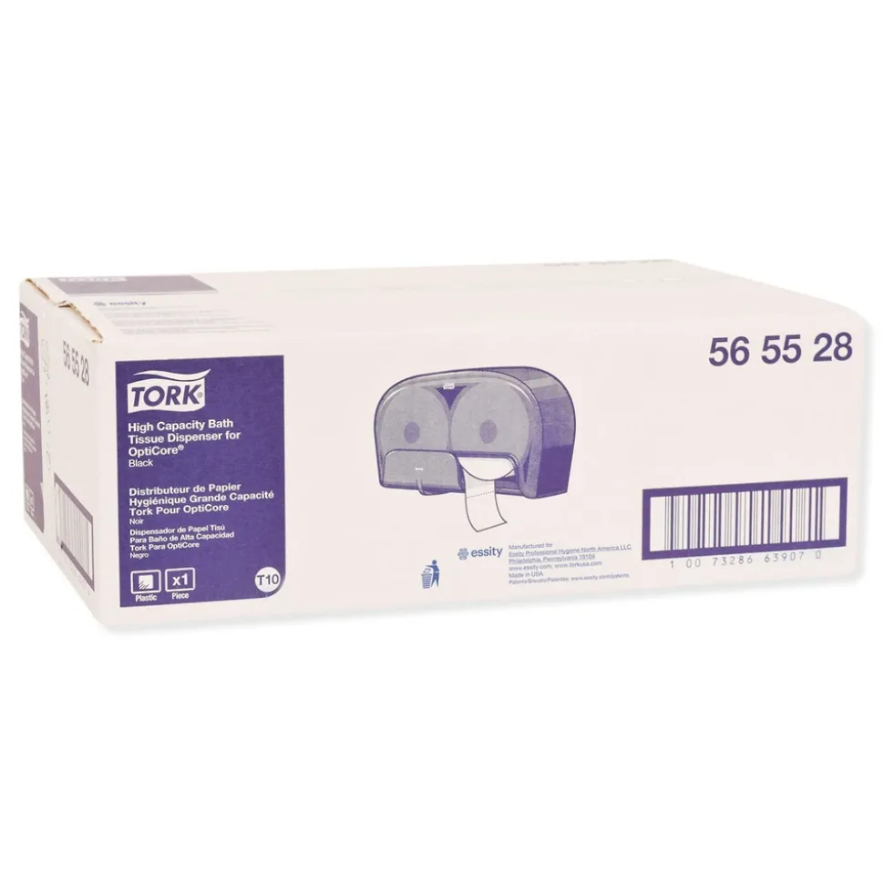 Tork 16.62 in. x 5.25 in. x 9.93 in. High Capacity Bath Tissue Roll Dispenser for OptiCore - Black (1/Carton)