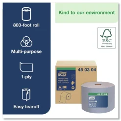 Tork 450304 1-Ply 11.1 in. x 800 ft. Heavy-Duty Paper Wiper - Blue