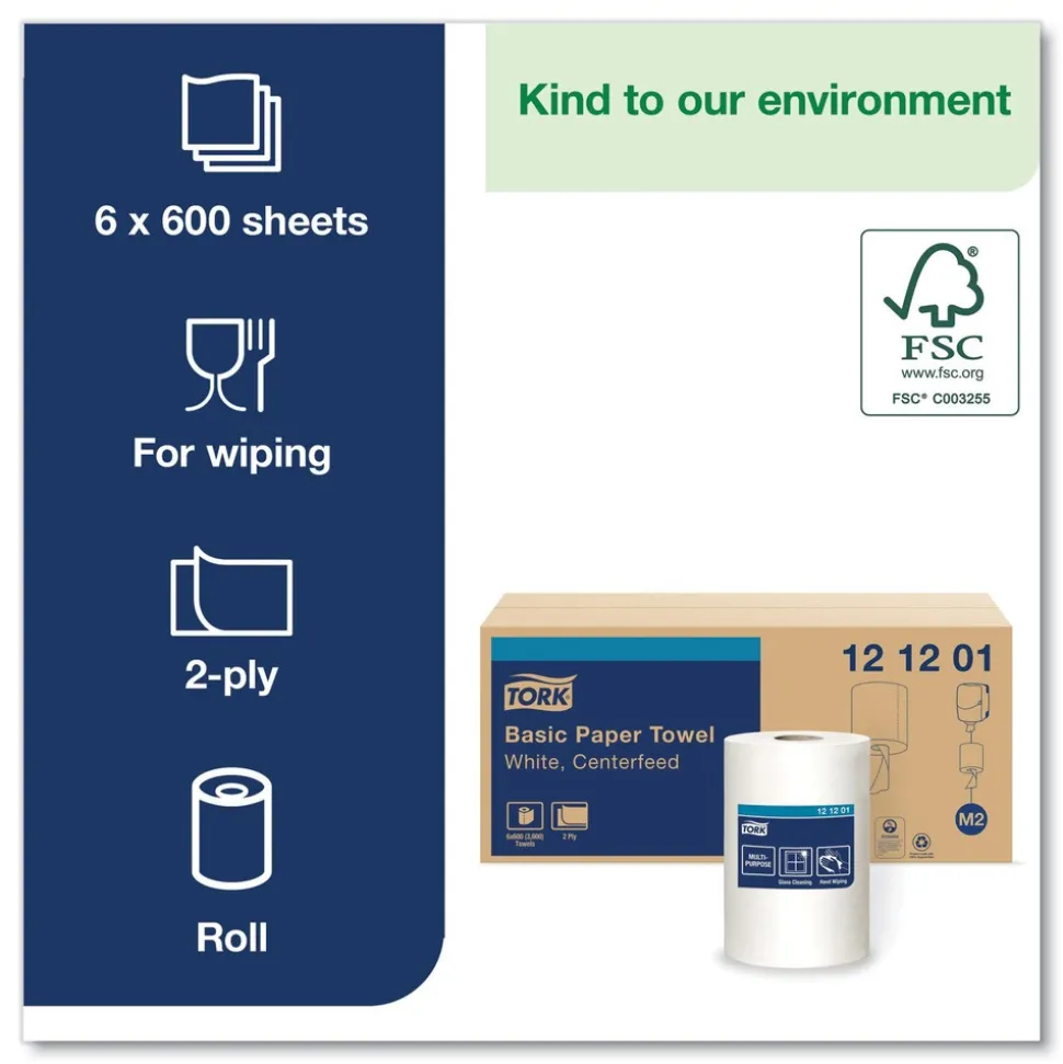 Tork 2 Ply 9 in. x 11.8 in. Advanced Centerfeed Hand Towel - White (6/Carton)