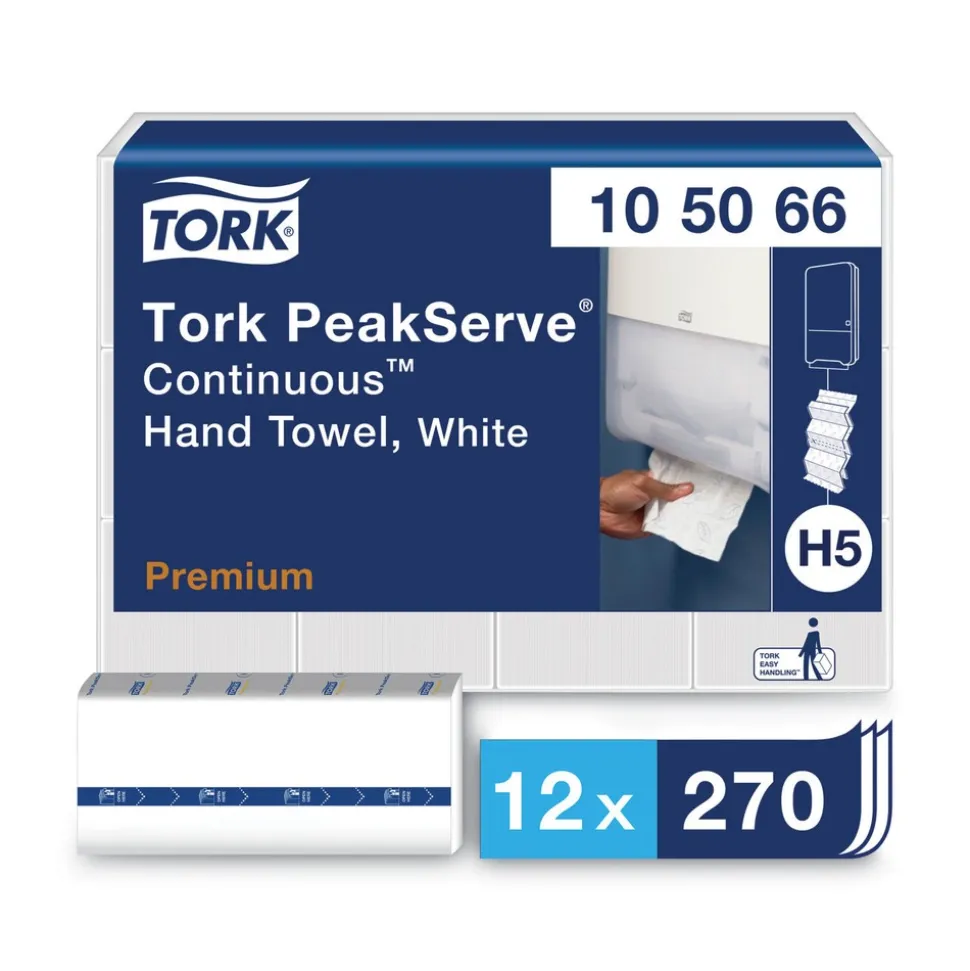 Tork 105066 1-Ply 7.91 in. x 8.85 in. PeakServe Continuous Hand Towel - White (12/Carton)