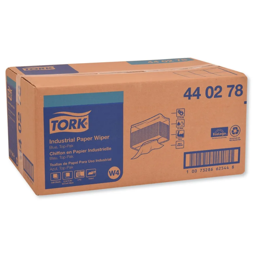 Tork 440278 4-Ply 12.8 in. x 16.4 in. Unscented Industrial Paper Wiper - Blue (450/Carton)