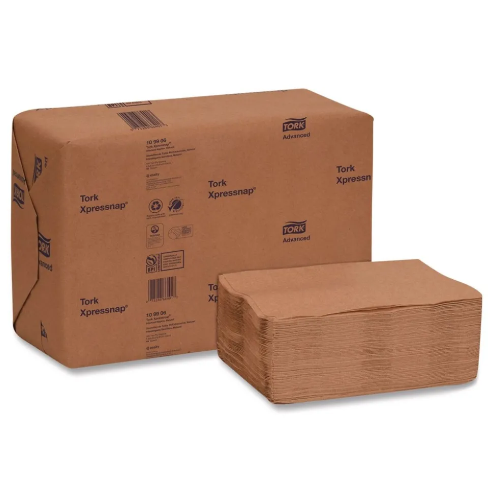 Tork 109906 2-Ply 6.5 in. x 8.5 in. Xpressnap Interfold Dispenser Napkins - Natural (12/Carton)