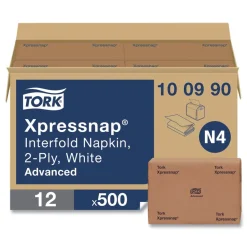 Tork 100990 2-Ply 6.5 in. x 8.5 in. Xpressnap Interfold Dispenser Napkins - White (12/Carton)
