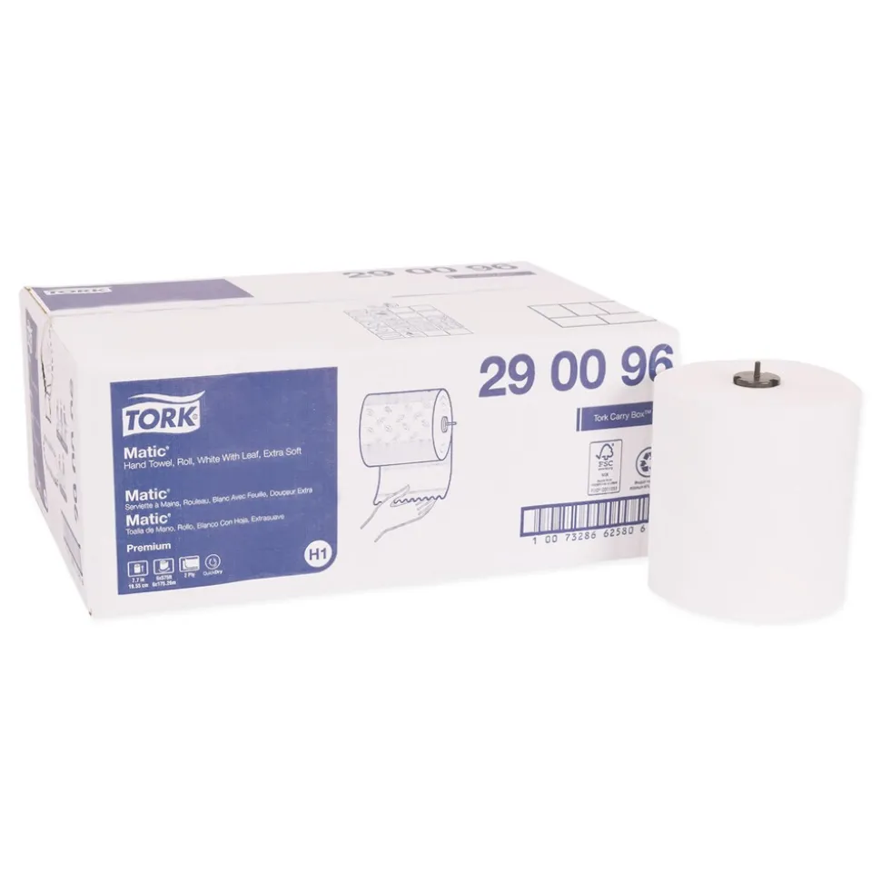 Tork 290096 Premium Matic 7.7 in. x 575 ft. 2-Ply Extra Soft Hand Towel Roll - White (6/Carton)