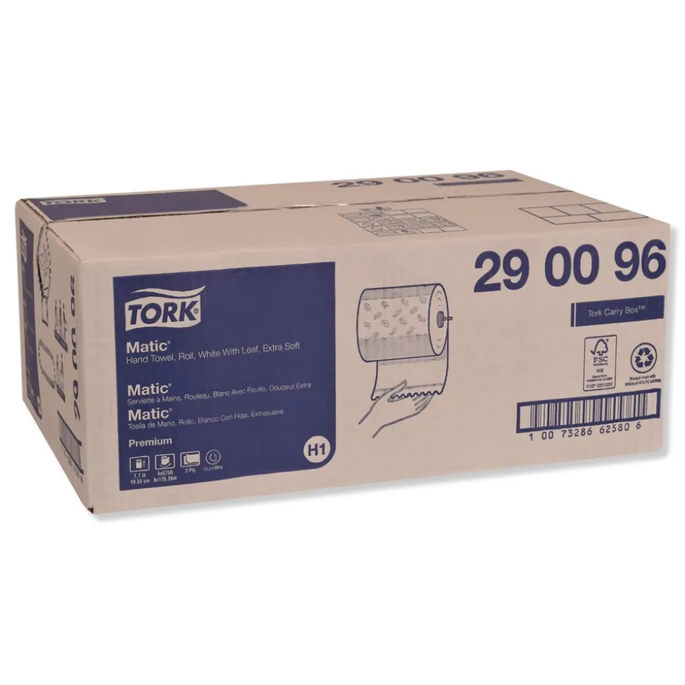 Tork 290096 Premium Matic 7.7 in. x 575 ft. 2-Ply Extra Soft Hand Towel Roll - White (6/Carton)