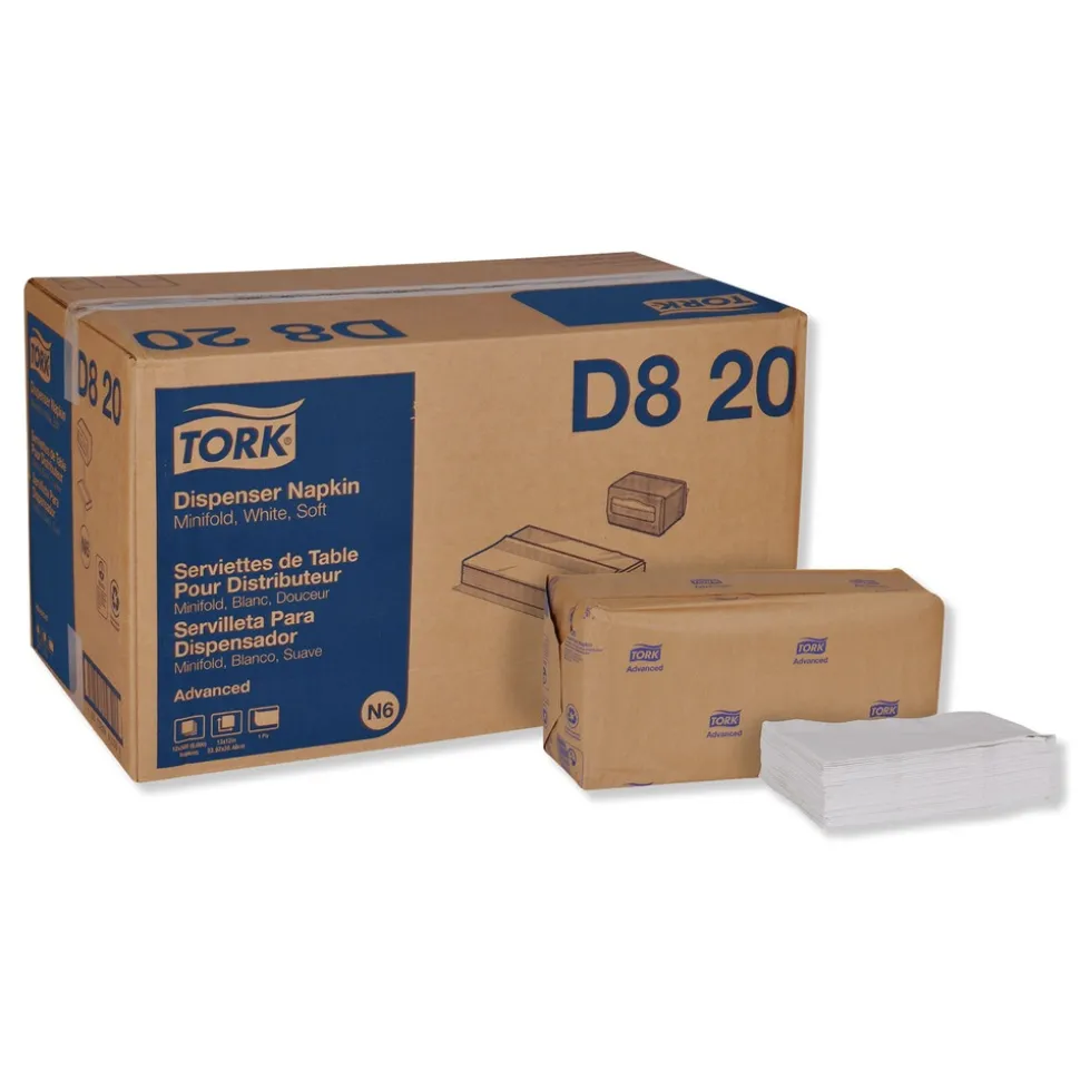 Tork D820 1-Ply 13 in. x 12 in. Advanced Soft Minifold Dispenser Napkins White (6000/Carton)