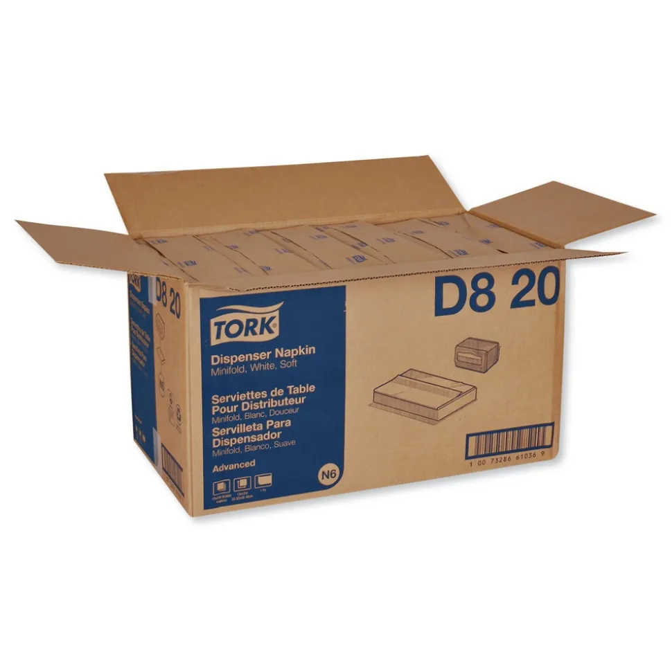 Tork D820 1-Ply 13 in. x 12 in. Advanced Soft Minifold Dispenser Napkins White (6000/Carton)