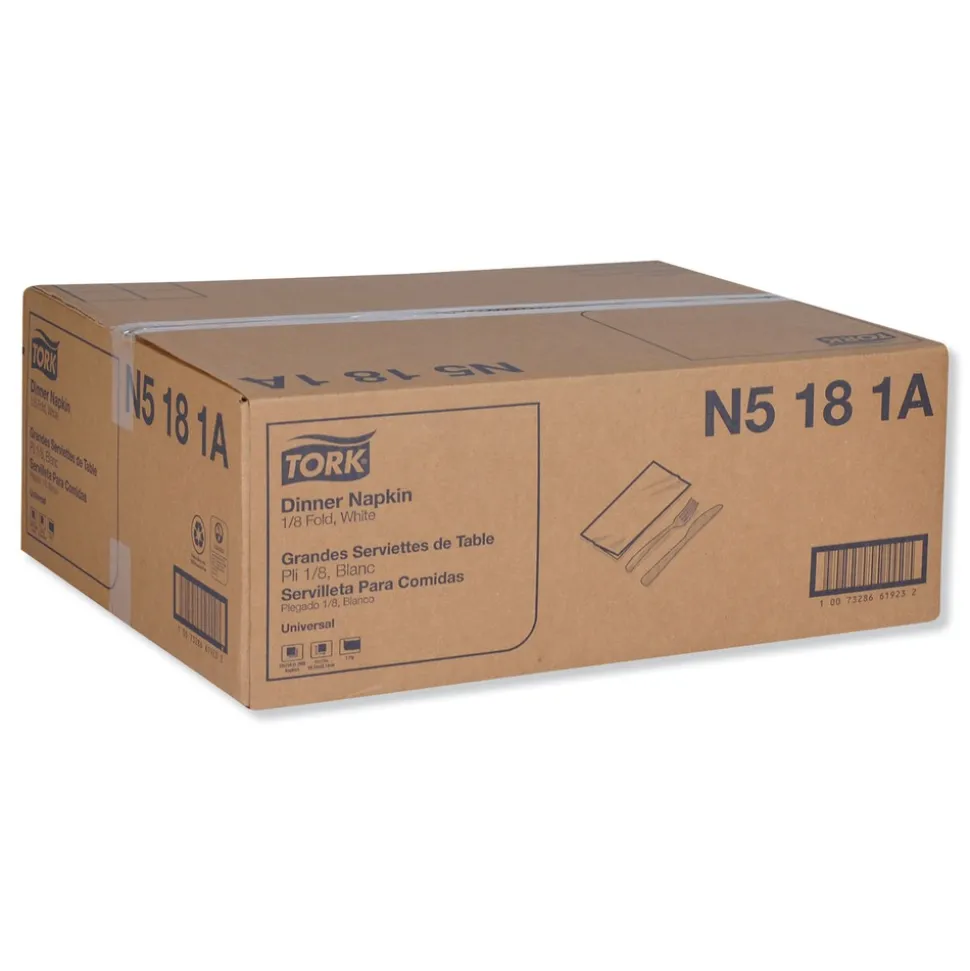 Tork N5181A 1-Ply 15 in. x 17 in. 1/8 Fold Universal Dinner Napkins - White (3000/Carton)