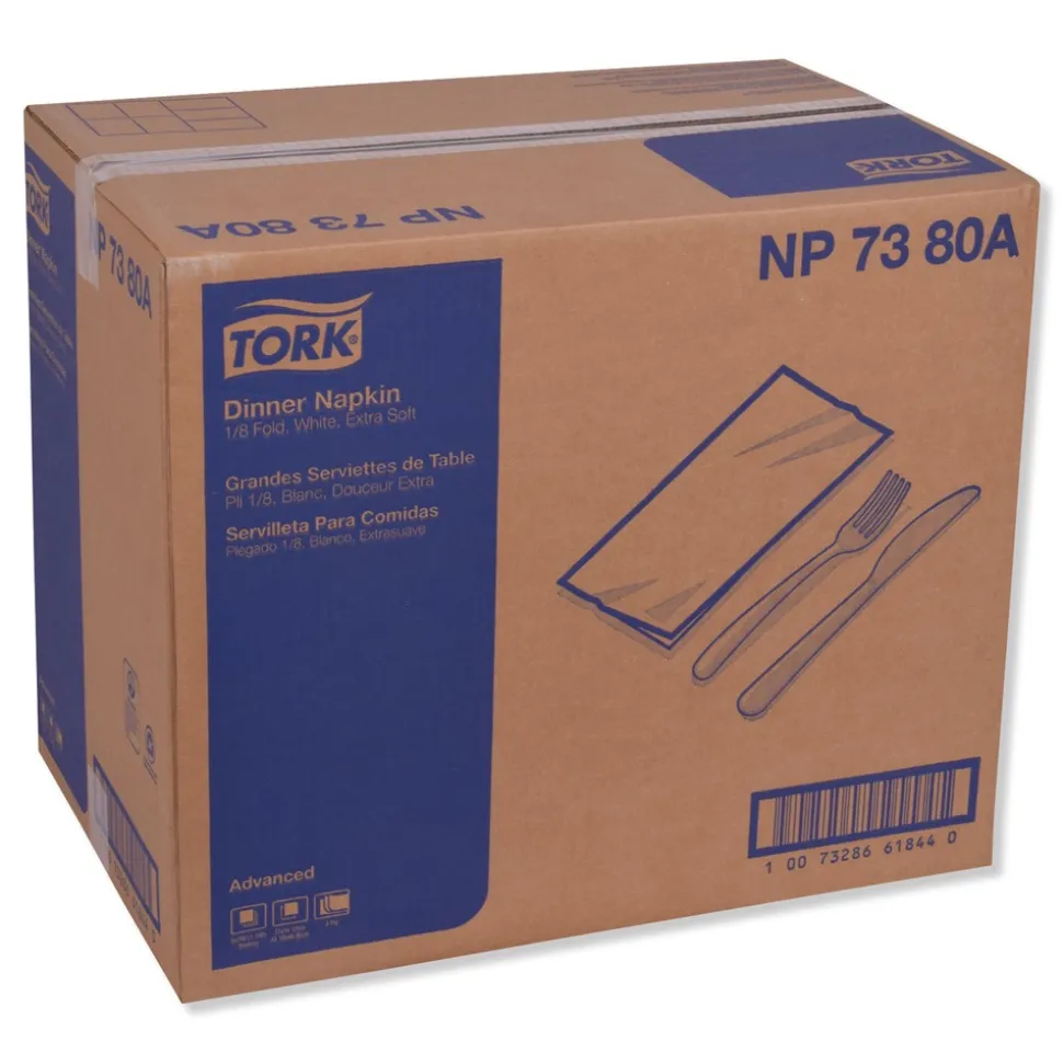 Tork NP7380A 3-Ply 17 in. x 16.125 in. 1/8 in. Fold Advanced Dinner Napkin - White (1740/Carton)