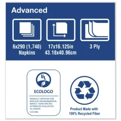 Tork NP7380A 3-Ply 17 in. x 16.125 in. 1/8 in. Fold Advanced Dinner Napkin - White (1740/Carton)