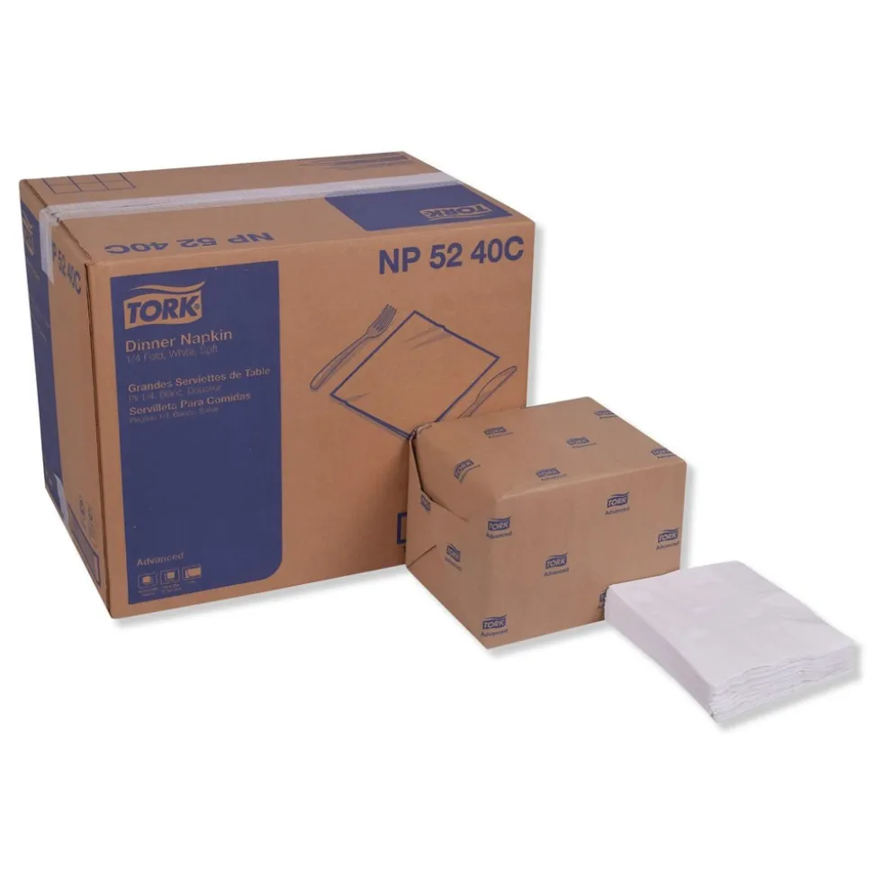Tork NP5240C 2-Ply 15 in. x 16.25 in. Advanced Dinner Napkins - White (8/Carton)