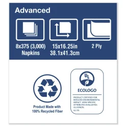 Tork NP5240C 2-Ply 15 in. x 16.25 in. Advanced Dinner Napkins - White (8/Carton)