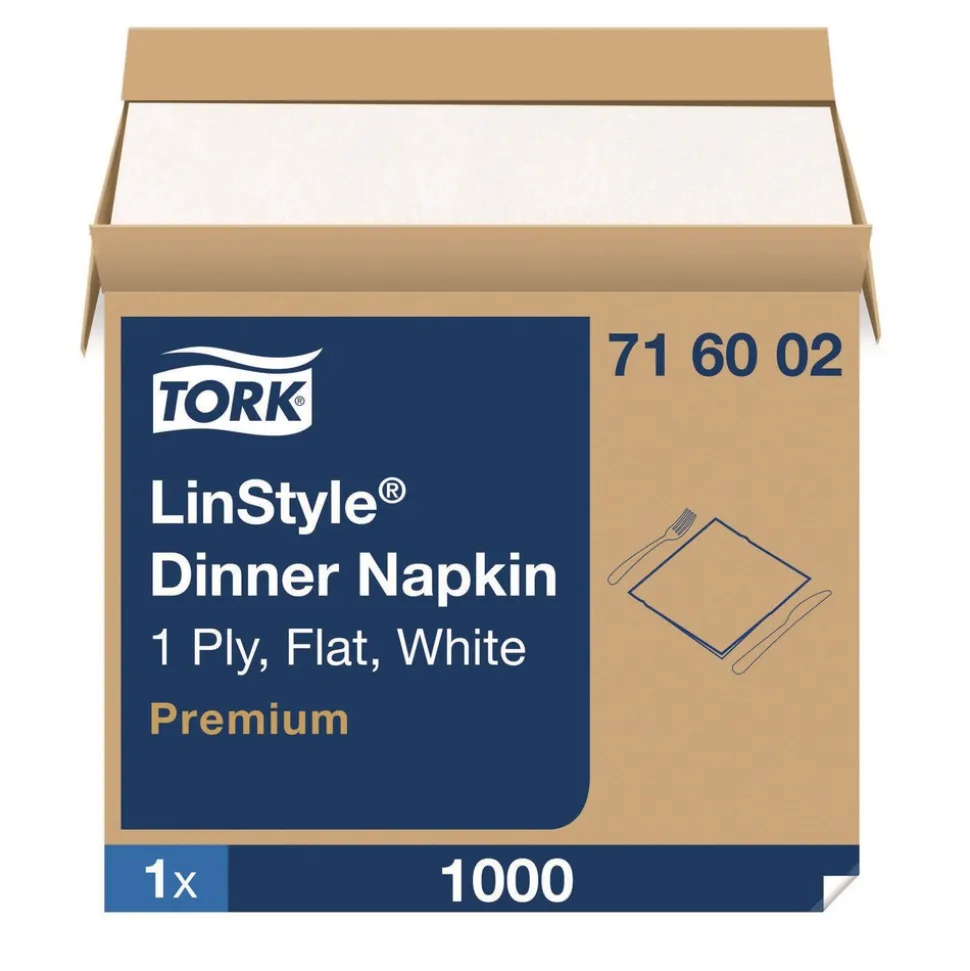 Tork 1-Ply 15 in. x 16 in. LinStyle Dinner Napkin - White (1000/Carton)