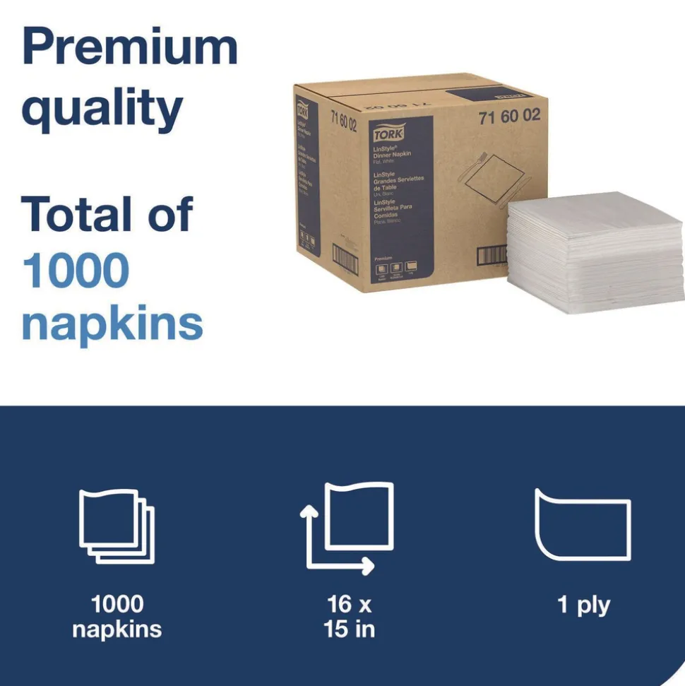 Tork 1-Ply 15 in. x 16 in. LinStyle Dinner Napkin - White (1000/Carton)