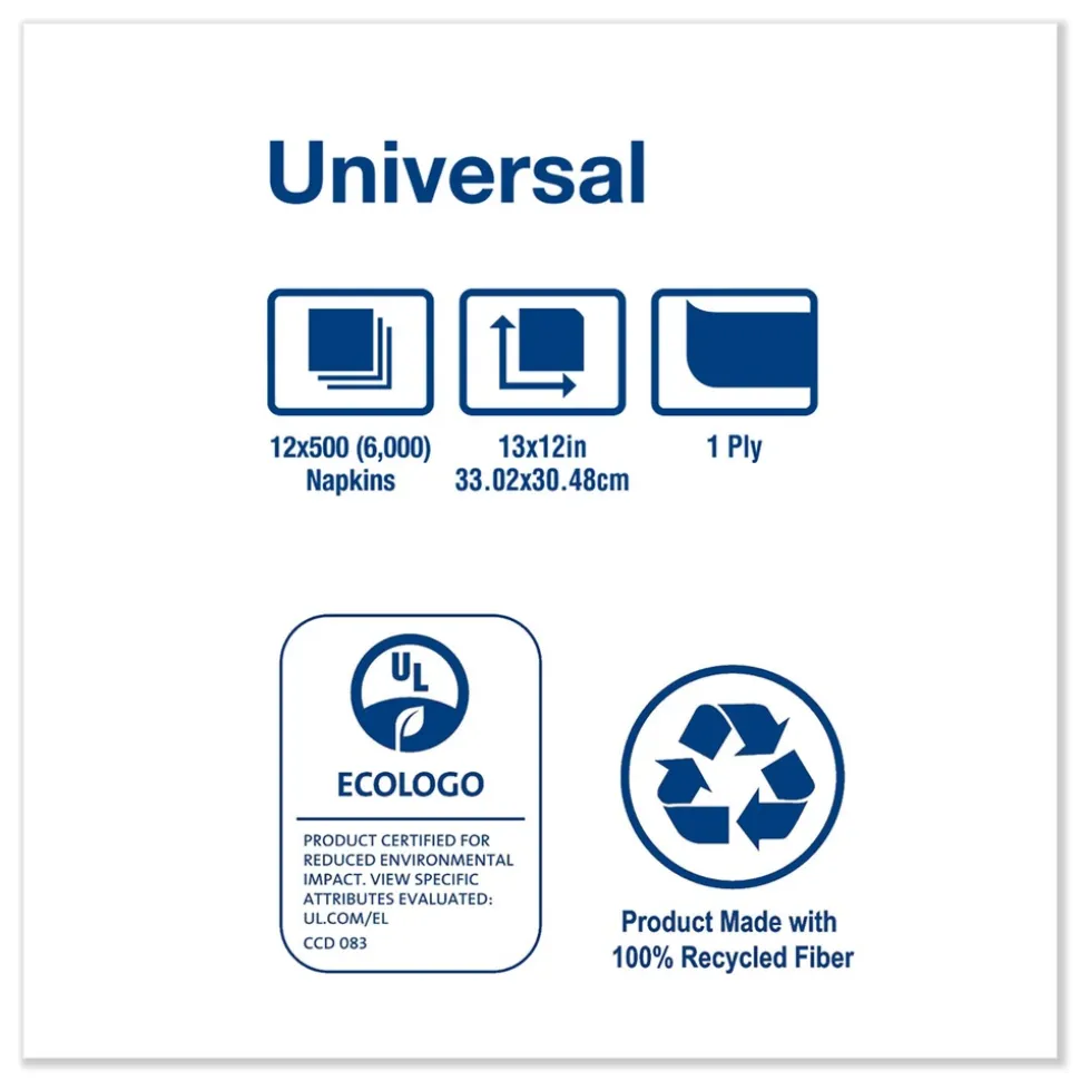 Tork 1-Ply 13 in. x 12 in. Universal Masterfold Dispenser Napkins - White (6000/Carton)