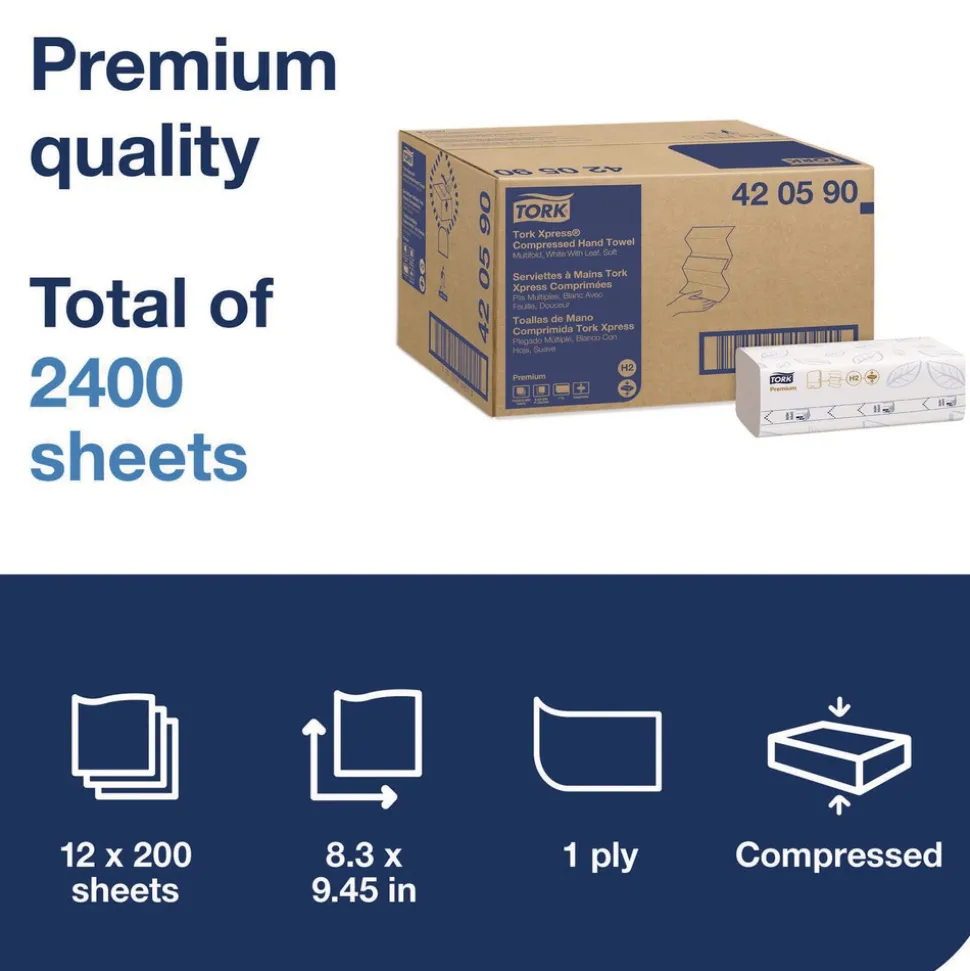 Tork 1-Ply 8.3 in. x 9.45 in. Xpress Compressed Multifold Hand Towels - White (12/Carton)
