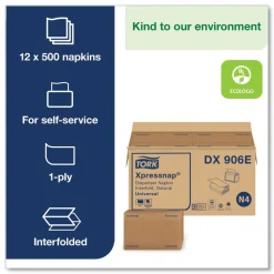 Tork 2-Ply Bag-Pack 13 in. x 8.5 in. Xpressnap Interfold Dispenser Napkins - Natural (6000/Carton)