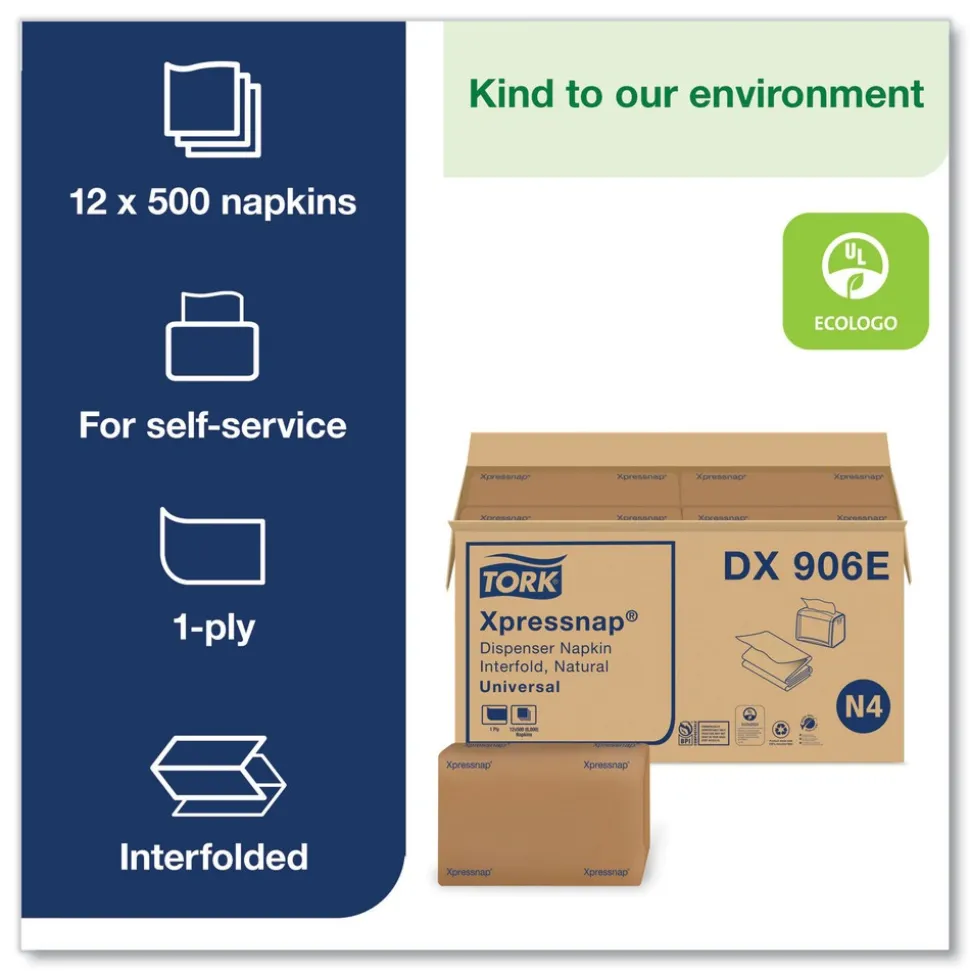 Tork 2-Ply Bag-Pack 13 in. x 8.5 in. Xpressnap Interfold Dispenser Napkins - Natural (6000/Carton)