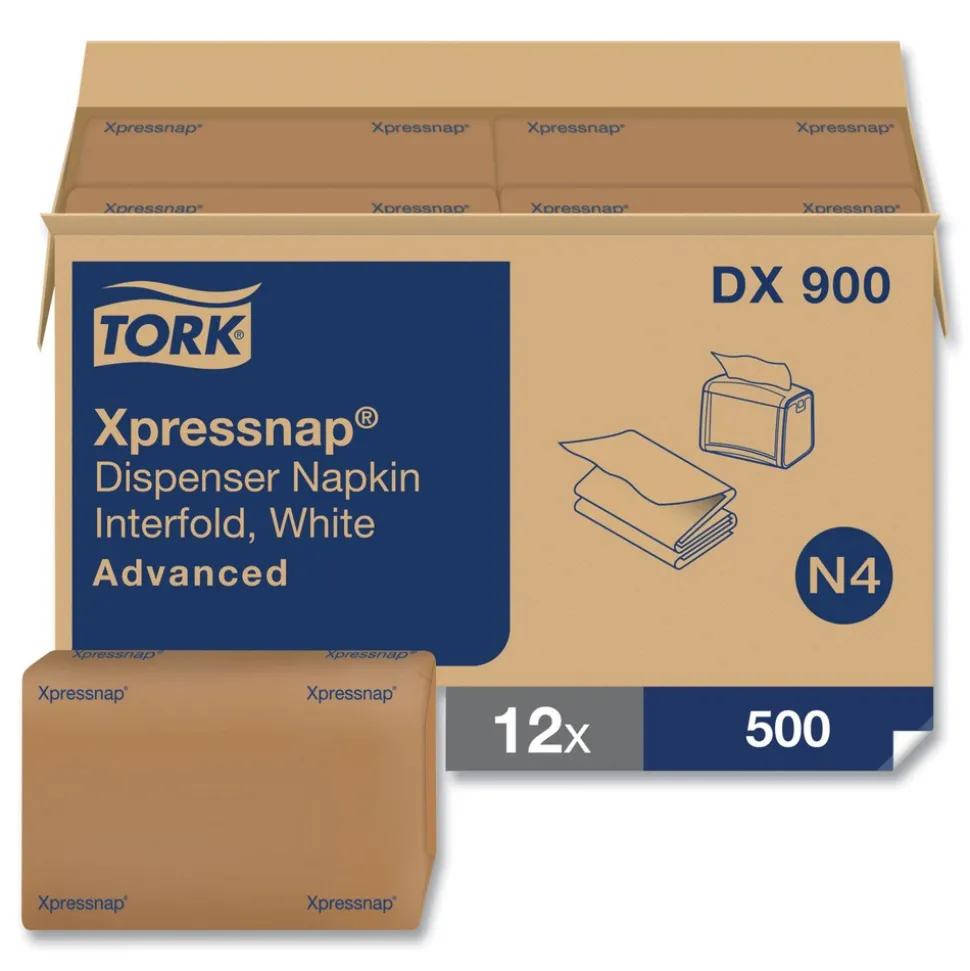 Tork 1-Ply Bag-Pack 13 in. x 8.5 in. Xpressnap Interfold Dispenser Napkins - White (6000/Carton)
