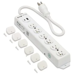 Tripp Lite Safe-IT Medical-Grade Power Strip with Antimicrobial Protection 6 Hospital-Grade Outlets USB Charging 2 ft Cord White