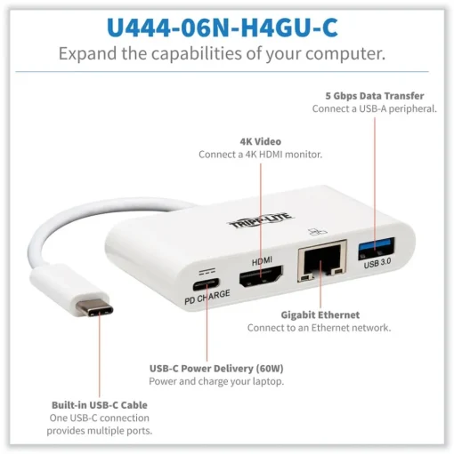 Tripp Lite USB-C 4K HDMI USB-A PD Charging 4K Dock with Charging and Ethernet - White
