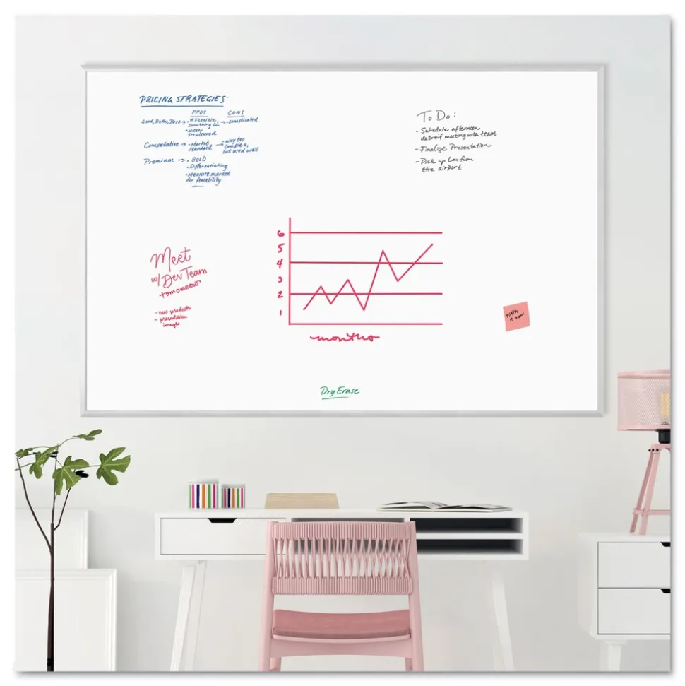 U Brands 72 in. x 48 in. (Actual Size: 70 in. x 47 in.) Melamine Dry Erase Board - White Surface, Satin Aluminum Frame