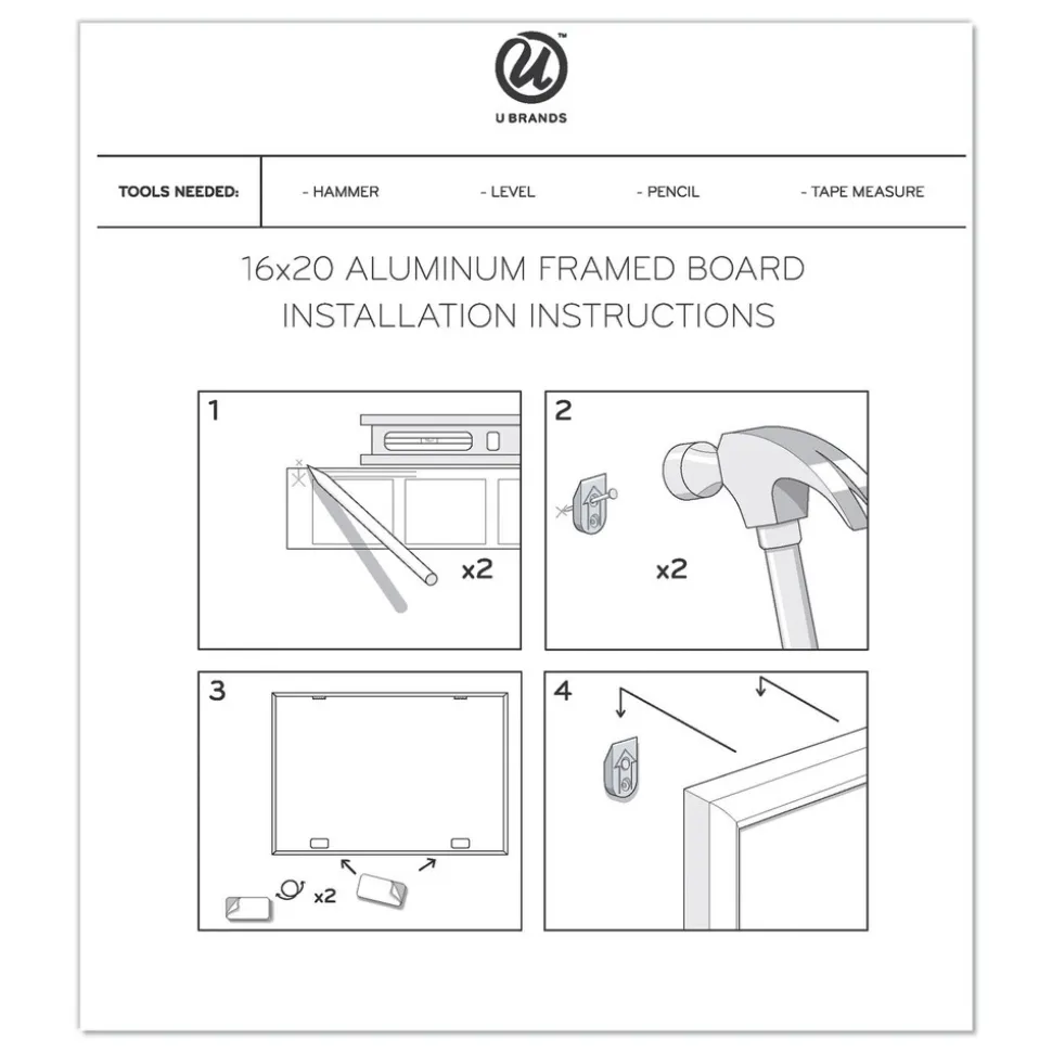 U Brands 20 in. x 16 in. Magnetic Dry Erase Board - White Surface, Silver Aluminum Frame