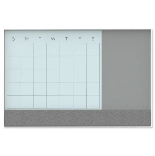 U Brands 35 in. x 23 in. Monthly View 3-N-1 Magnetic Glass Dry Erase Combo Board - White Aluminum