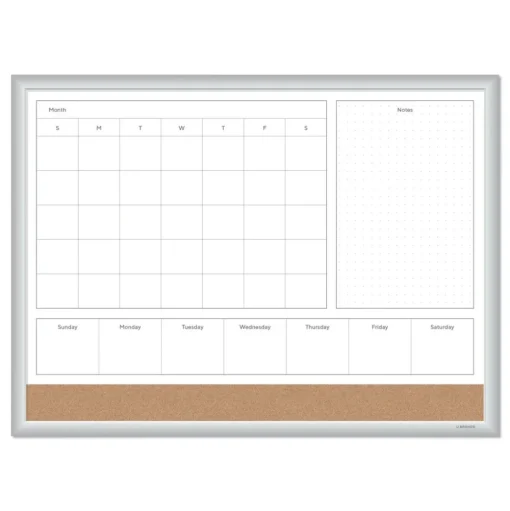 U Brands 23 in. x 17 in. 4N1 Magnetic Dry Erase Combo Board - Tan/White Surface, Silver Aluminum Frame