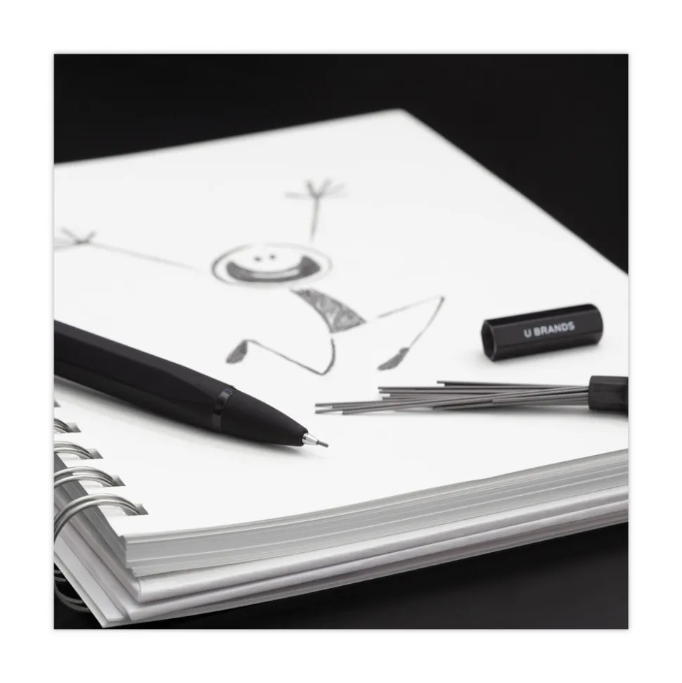 U Brands 0.7 mm HB (#2) Cambria Soft Touch Mechanical Pencil - Black Lead, Black Barrel (12/Pack)