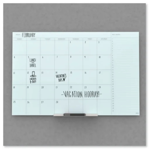 U Brands 35 x 23 Floating Glass Dry Erase Undated One Month Calendar - White