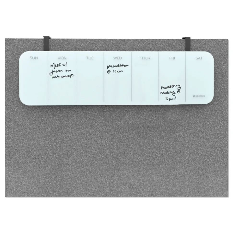 U Brands 20 x 5.5 Undated One-Week Cubicle Glass Dry Erase Board - White Surface