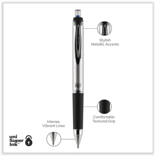 uni-ball 207 Impact RT Gel Bold 1 mm Conical Tip Pen Refills - Blue Ink (2/Pack)